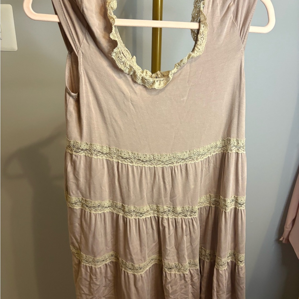 POL Beige Lace Detail Top